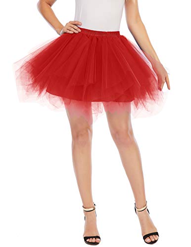 Meetjen Damen Tütü Rot Karneval Kostüm Tüllrock Petticoat Reifrock Ballett Mädchen Tutu Kleid Red L von Meetjen