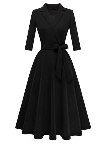 Meetjen Damen Wrap Flared Midi Kleid A-Linie Hochzeitsgast Cocktail Teekleider3/4 Ärmel Formales Kleid Schwarz X Meetjen Damen Wrap Flared Midi Kleid A-Linie Hochzeitsgast Cocktail Teekleider3/4 Ärmel Formales Kleid Schwarz X von Meetjen