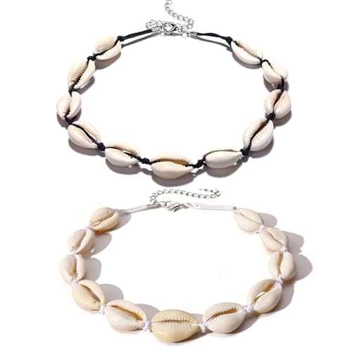 Meetlight 2Stücke Muschelketten Boho Braid Seashell Halskette Strand Puka Shell Halsketten Chain Choker Schmuck für Frauen und Mädchen von Meetlight