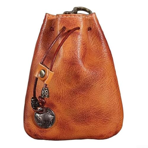 Mini-Geldbörse aus Leder mit Kordelzug für Münzen, kompaktes und praktisches Accessoire für den täglichen Gebrauch, braun von MeevrgR