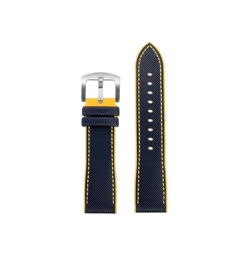 22mm 23mm Passend for Citizen Blue Angel Second Three Generation AT8020 8078 JY8085 Herrenuhrenarmband Nylon Fluorkautschuk Silikonarmband(Blue yellow-pin buckle,22mm) von Mefloar