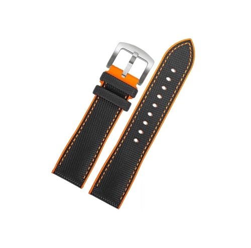 Mefloar 23mm Gummi-Nylon-Uhrenarmband for Herren, passend for Citizen Skyhawk JY8085 JY8030 JY8070(Black Orange-silver) von Mefloar