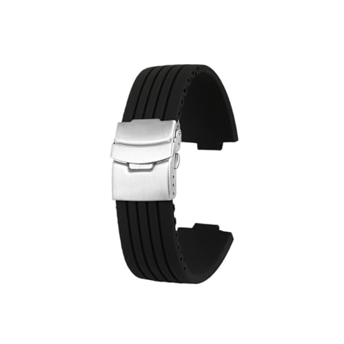 Mefloar 24–12mm 22–11mm Silikon-Armband, passend for ORIS AQUIS 7730 7740 Taucheruhrenarmband, wasserdichtes Gummi-Stahl-Faltschließe-Armband(Black-steel,22-11mm convex) von Mefloar