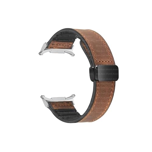 Uhrenarmband aus Leder mit mag netischer Schnalle, passend for Samsung Galaxy Watch Ultra 47mm, ohne Lücken, gebogenes Ende, Herren-Loop-Armband, Correa(Silver brown) von Mefloar