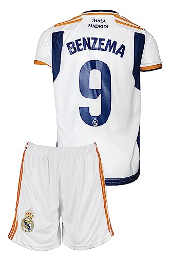 Mefstone Madrid Karim Benzema Kinder Trikot #9 Weiss, Kommt mit Shorts Fußballfans (10-11 Jahre,164) von Mefstone