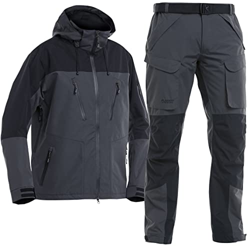 Mega Fishing FLADEN Outdoor Authentic 2.0 Angel Anzug - Grau-Schwarz - Jacke + Hose - Wasserdicht Atmungsaktiv Winddicht - Angelanzug Gr. S - XXL (XXL) von Mega Fishing