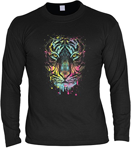 Langarm T-Shirt für Männer Langarmshirt Herren Dripping Tiger Longsleeve Katze Cat Cooles Katzen Motiv von Mega-Shirt