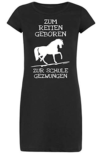 Nachtwäsche Pferde Motiv Mädchen Schlafanzug Pyjama Mädels Nachthemd Damen Zum Reiten geboren zur Schule gezwungen Geschenkidee für Frauen von Mega-Shirt