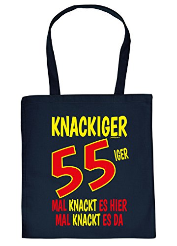 zum 55. Geburtstag Geschenk Stofftasche Knackiger 55iger Mal knackt es Hier Mal knackt es da Baumwolltasche Geschenkidee zum 55 Geburtstag 55 Jahre für Oma für Opa von Mega-Shirt