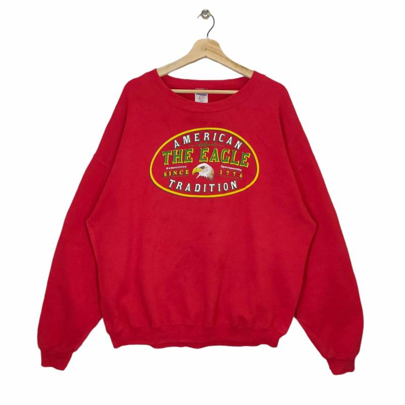 90Er Jahre American Traditionelles Sweatshirt X-Large Vintage The Adler Pullover Animal Print Rundhalsausschnitt Rot Gr. Xl von MegaEmpire