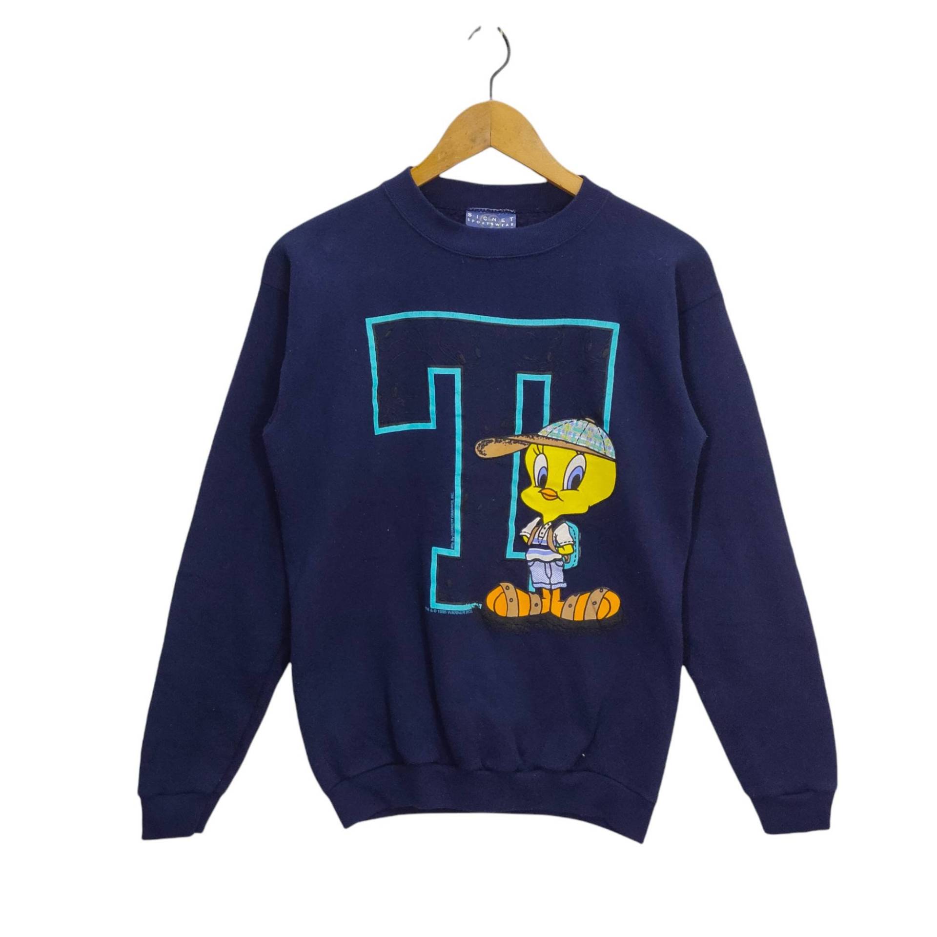 90Er Jahre Teddy Bird Crewneck Sweatshirt Klein Vintage 1995 Tshirty Sweater Pullover Navy Blau Damen Größe S von MegaEmpire