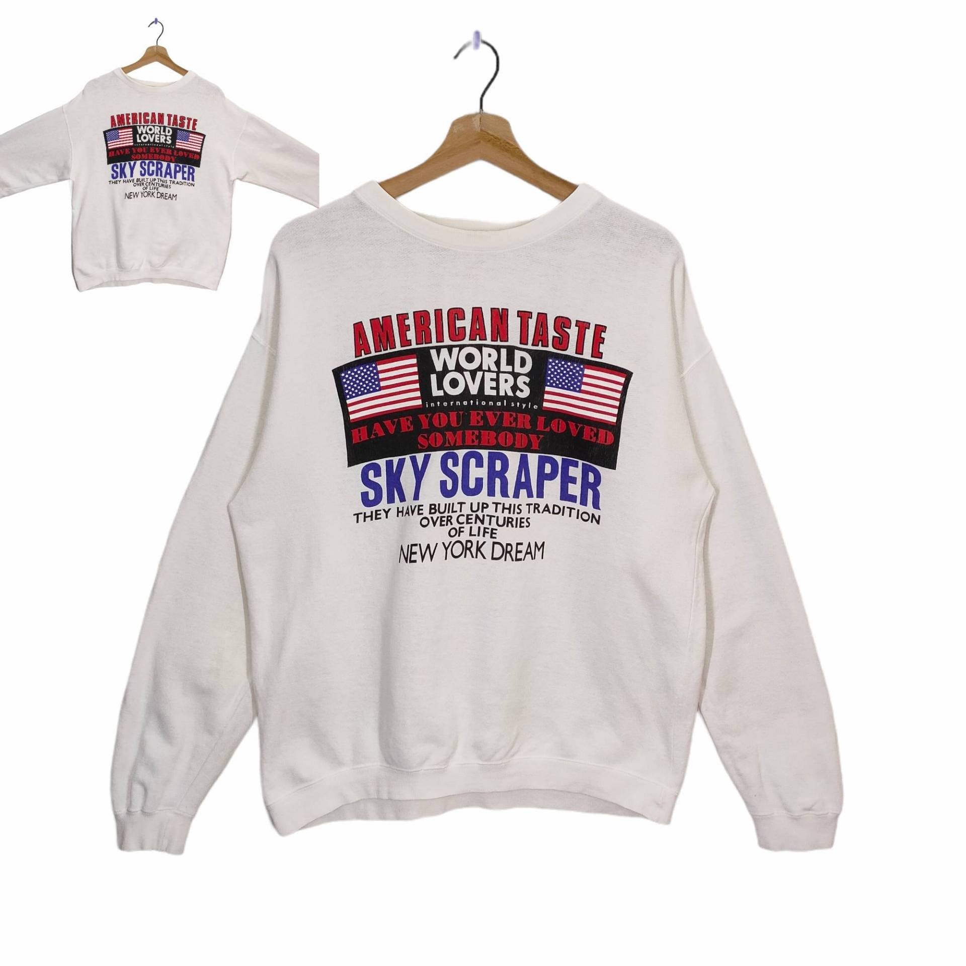 American Taste Crewneck Sweatshirt Große Vintage Grafiken Pullover Weiß Damen Größe L von MegaEmpire