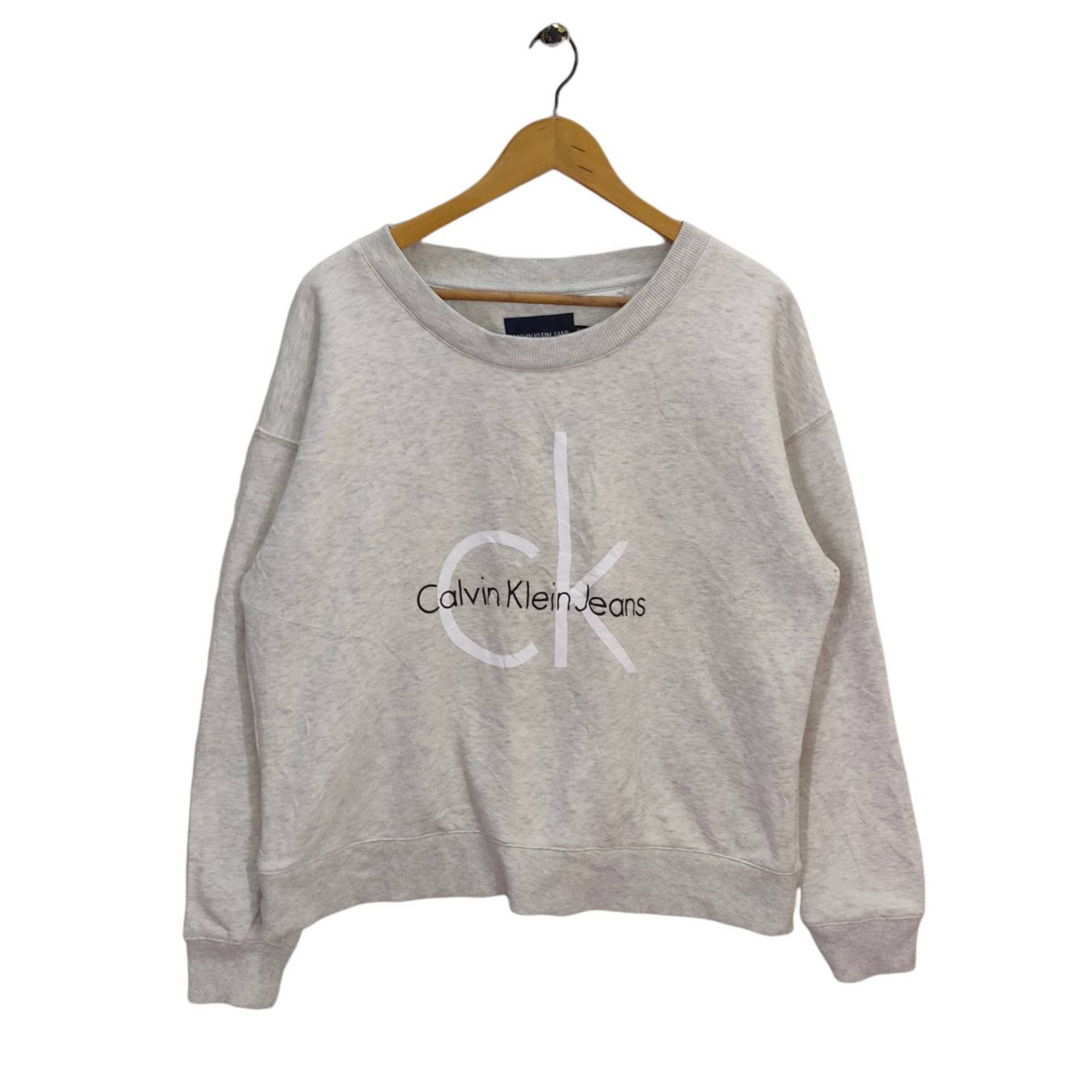 Calvin Klein Sweater Medium Vintage Ck Sweatshirt Pullover Crewneck Weiß Damen Größe Xl von MegaEmpire