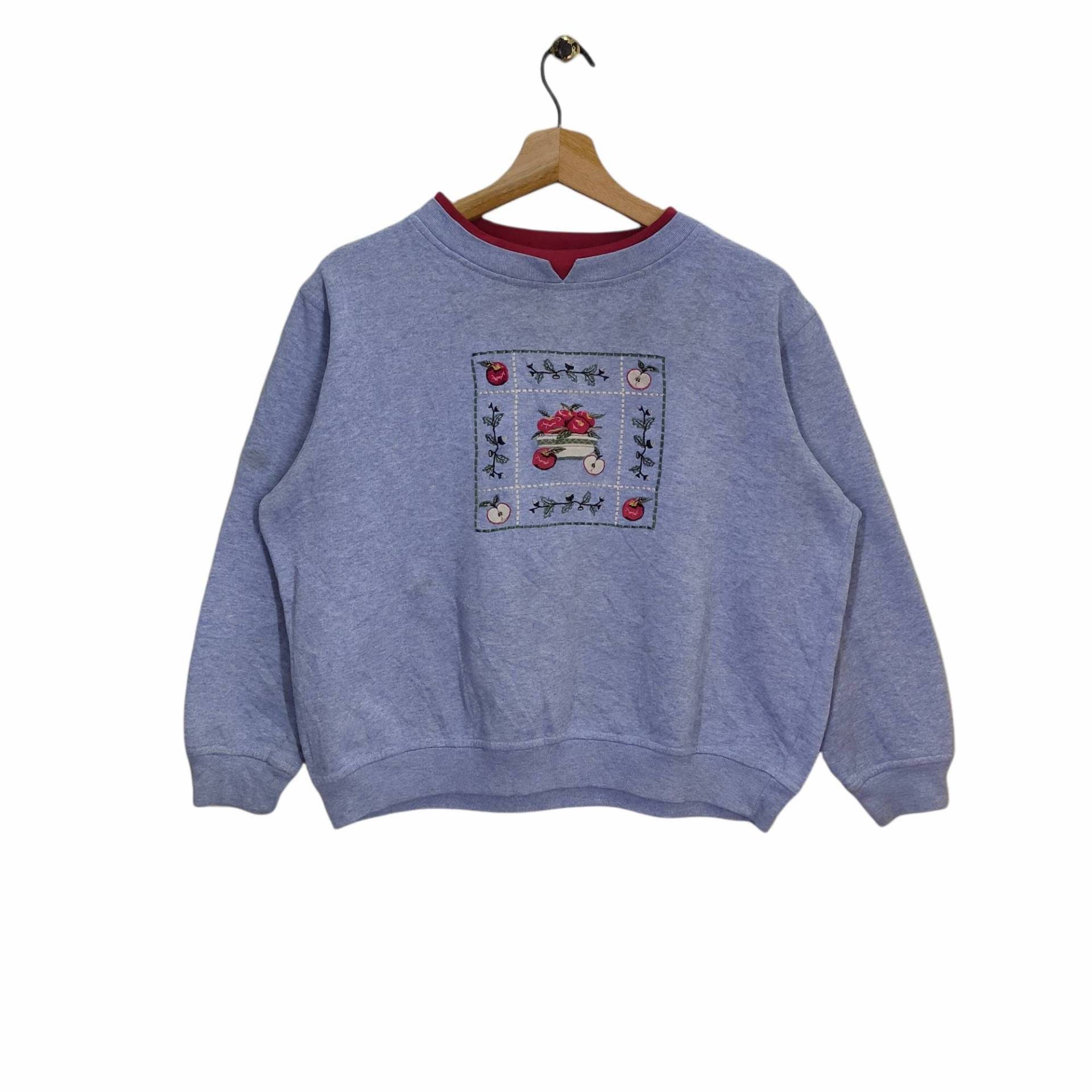 Kirsch Apfelbaum Crop Top Rundhals Sweatshirt Vintage Blumen Pullover Blau Damen Größe L von MegaEmpire