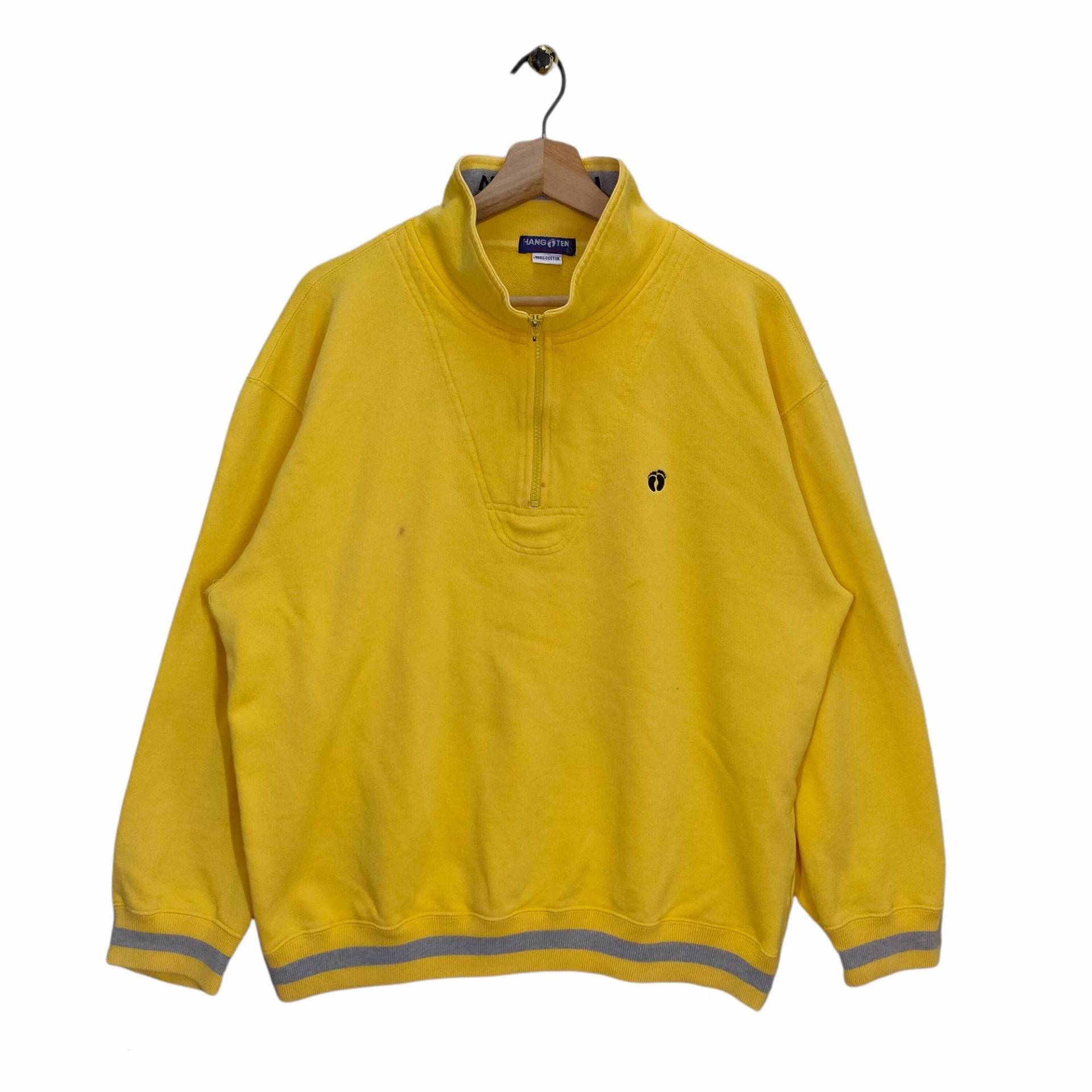 Hang Ten Sweater Quarter Zip Large Vintage Sweatshirt Pullover Gelb Unisex Size L von MegaEmpire