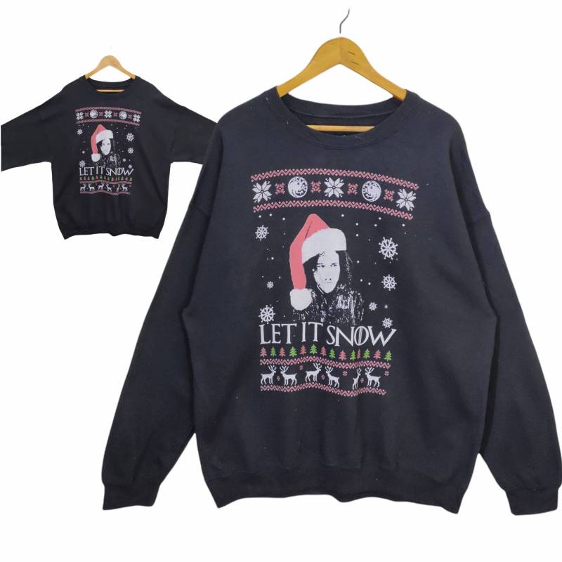 Jon Snow Let It Weihnachten Pullover X-Large Vintage Champion Sweatshirt Rundhals Grafik Schwarz Gr. Xl von MegaEmpire