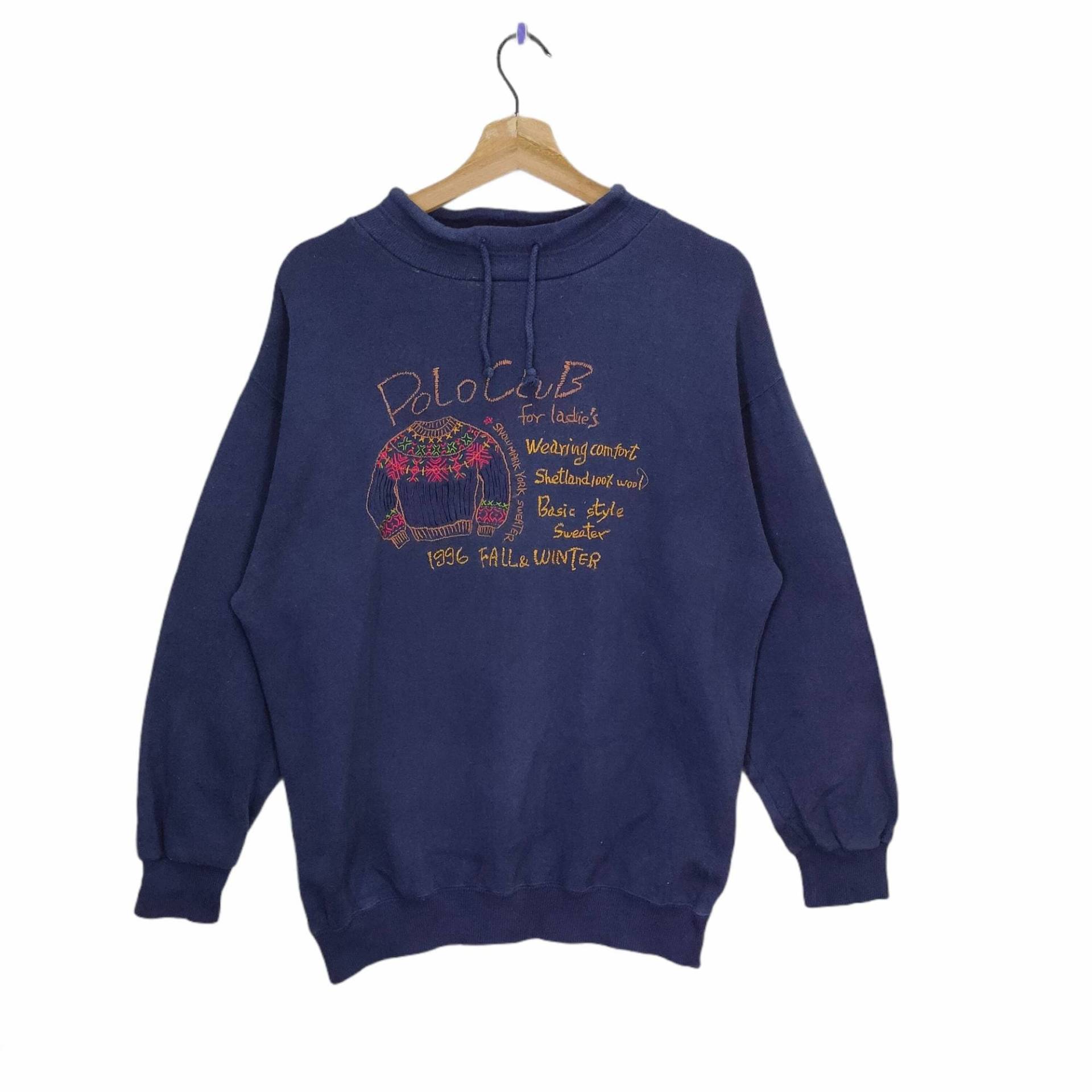 Polo Club Sweater Pullover Medium Vintage Stickerei Sweatshirt Blau Damen Größe M von MegaEmpire
