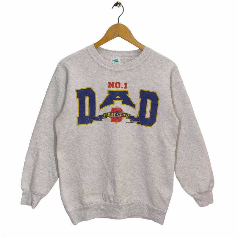 Vtg 90Er Jahre No 1 Dad First Class Crewneck Sweatshirt Medium Vintage Vuri Made in Usa Sweater Pullover Hellgrau Damen Größe M von MegaEmpire