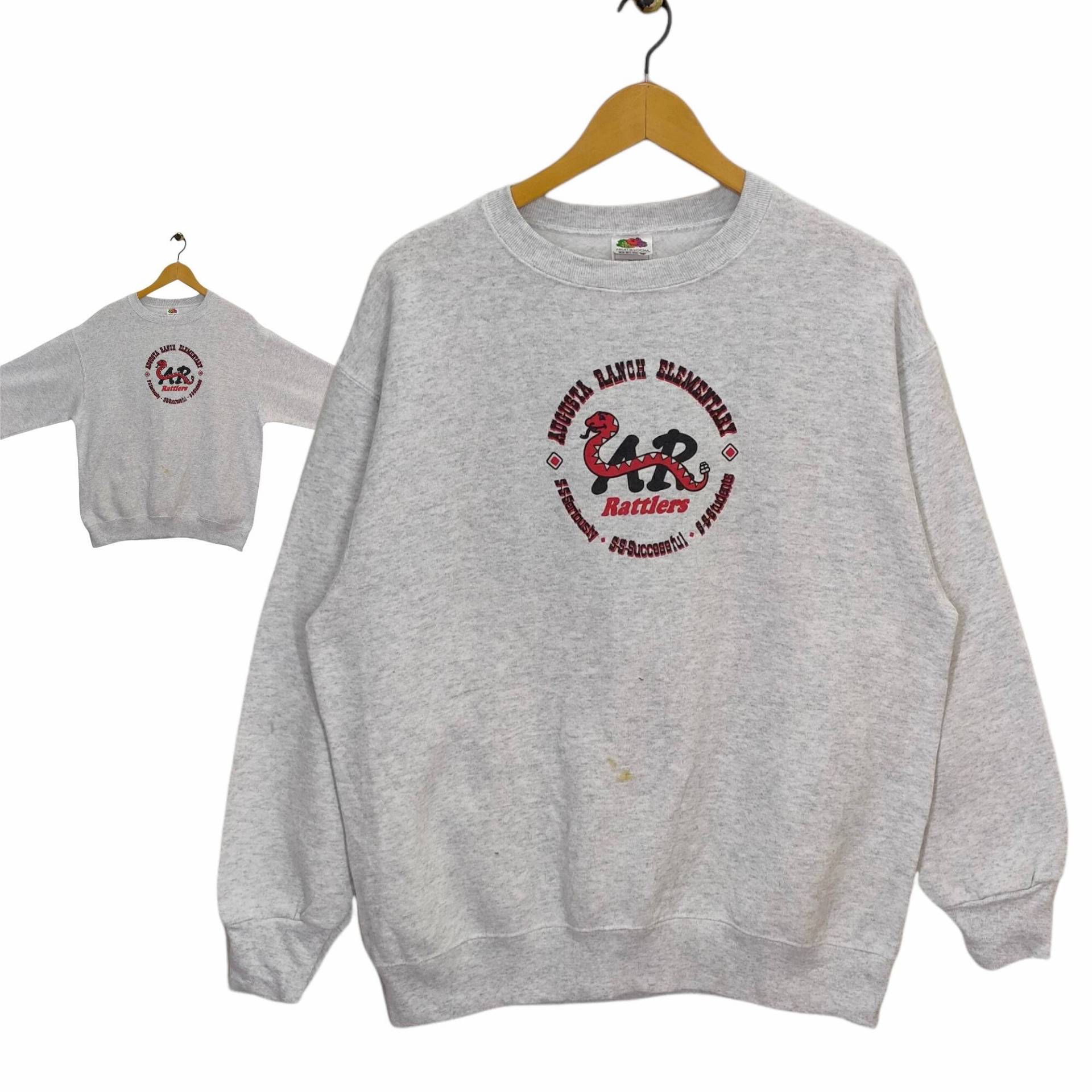 Y2K Augusta Ranch Elementary Crewneck Sweatshirt Große Vintage Fruit Of The Loom Sweater Pullover Rundhalsausschnitt Weiß Damen Größe L von MegaEmpire