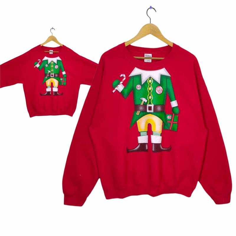 Y2K Weihnachten Sweatshirt X-Large Vintage Nikolaus Helfer Pullover Crewneck Baggy Rot Gr. Xl von MegaEmpire