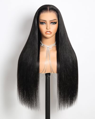 MEGALOOK 13x6 Lace Front Drawstring Wig 12A Pre Plucked Pre-Cut Pre-Bleached Knots Ear-To-Ear HD Frontal Wigs With Tapes Perücke Damen Echthaar Glueless Wig Human Hair Straight Human Hair Wigs 26 Inch von MegaLook