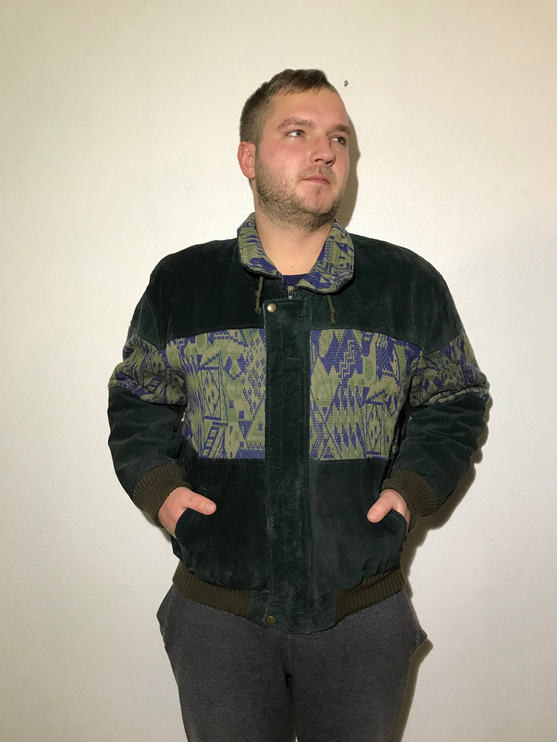 1980Er Herren Vintage Chamois Grün Lederjacke Blazer Langarm Parka Bomber Schalkragen Hipster Jacke Herbst Winter Größe Extra Large von MegaaShop