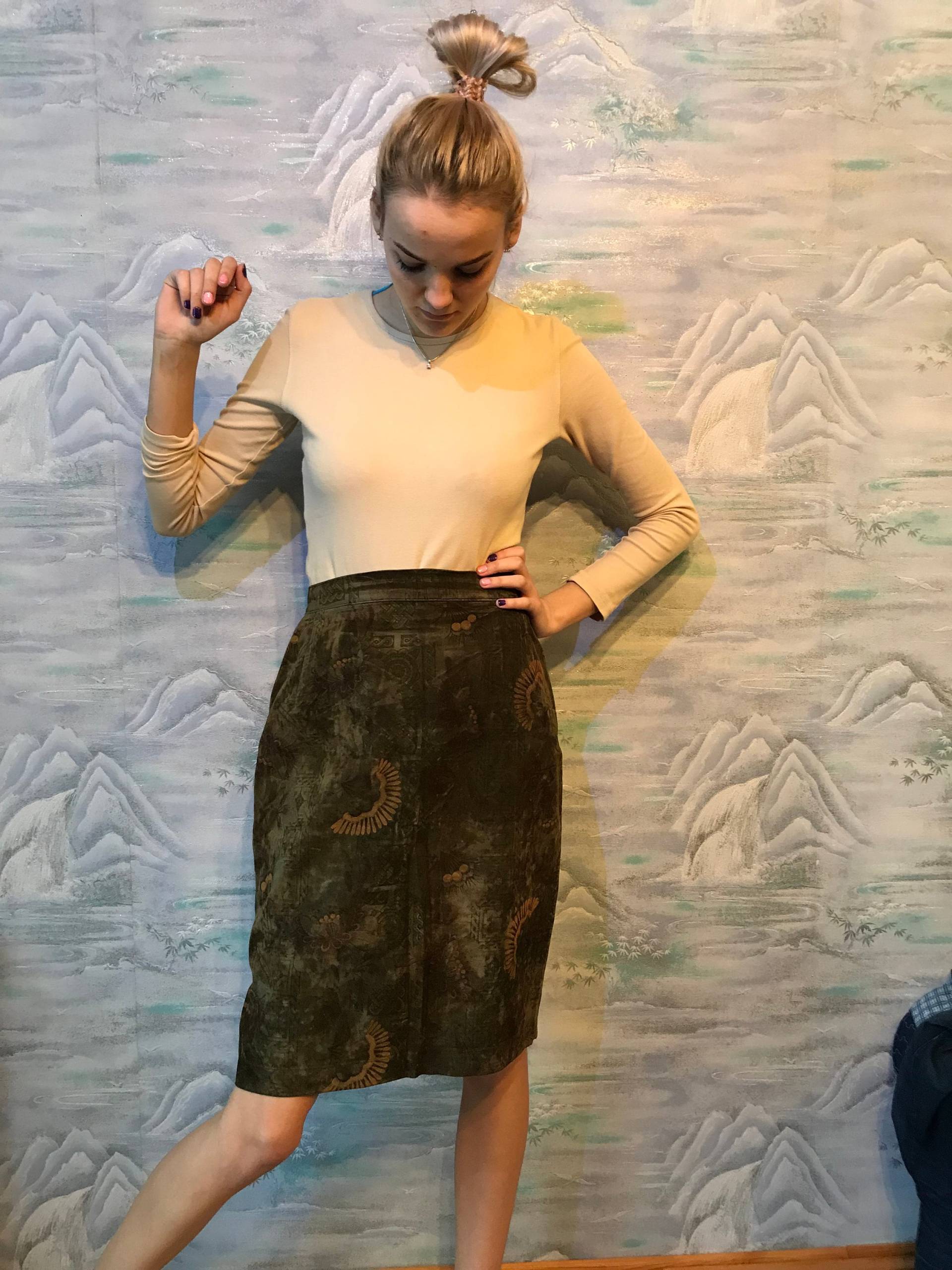 Abstrakte Blumen Geometrico Stil High Waisted Mini Rock Größe Medium Zu Großen 29" Taille von MegaaShop