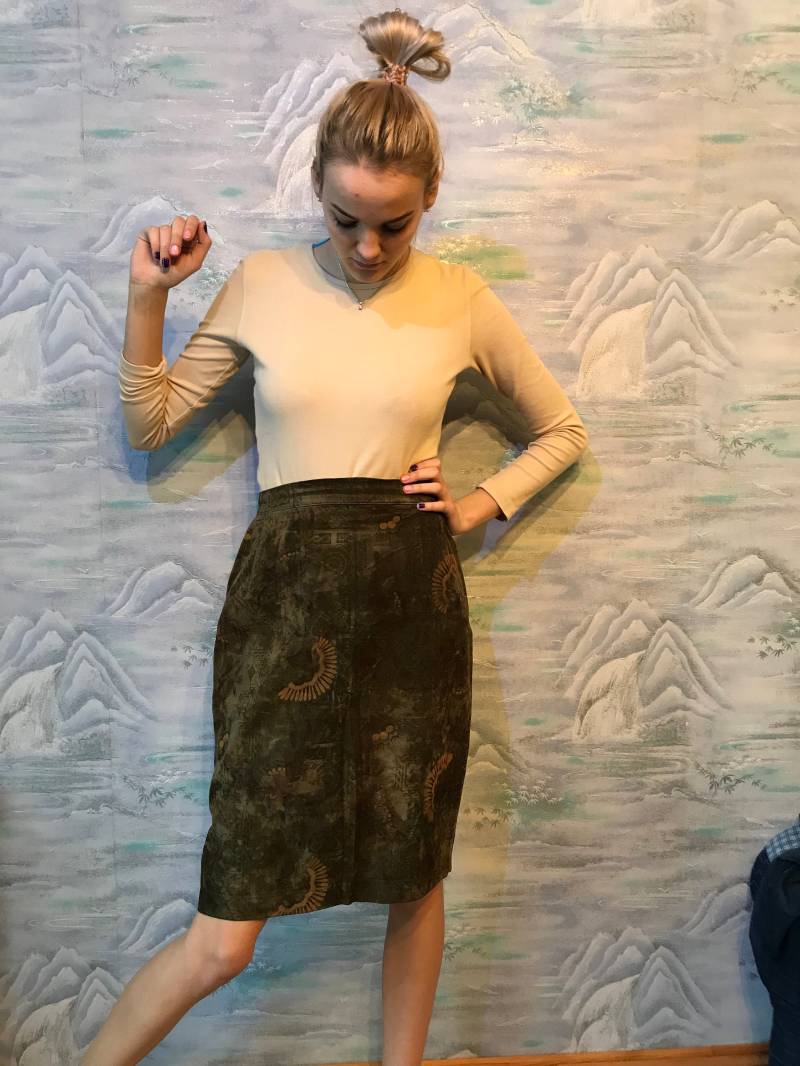 Abstrakte Blumen Geometrico Stil High Waisted Mini Rock Größe Medium Zu Großen 29" Taille von MegaaShop