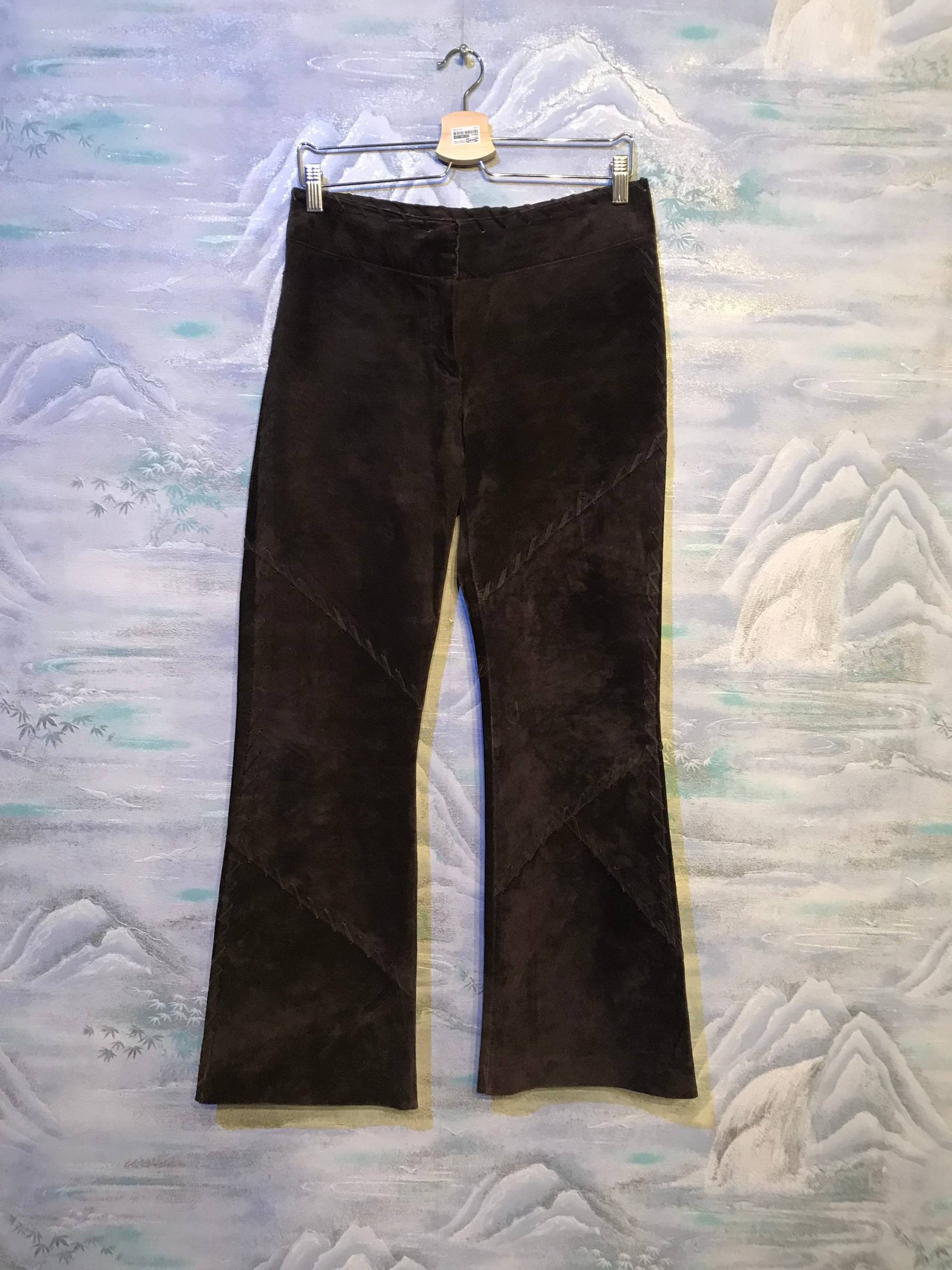 Braune Wildleder Hose Womens Hoch Taillierte Leder Biker Rockstar Fetisch Klein von MegaaShop