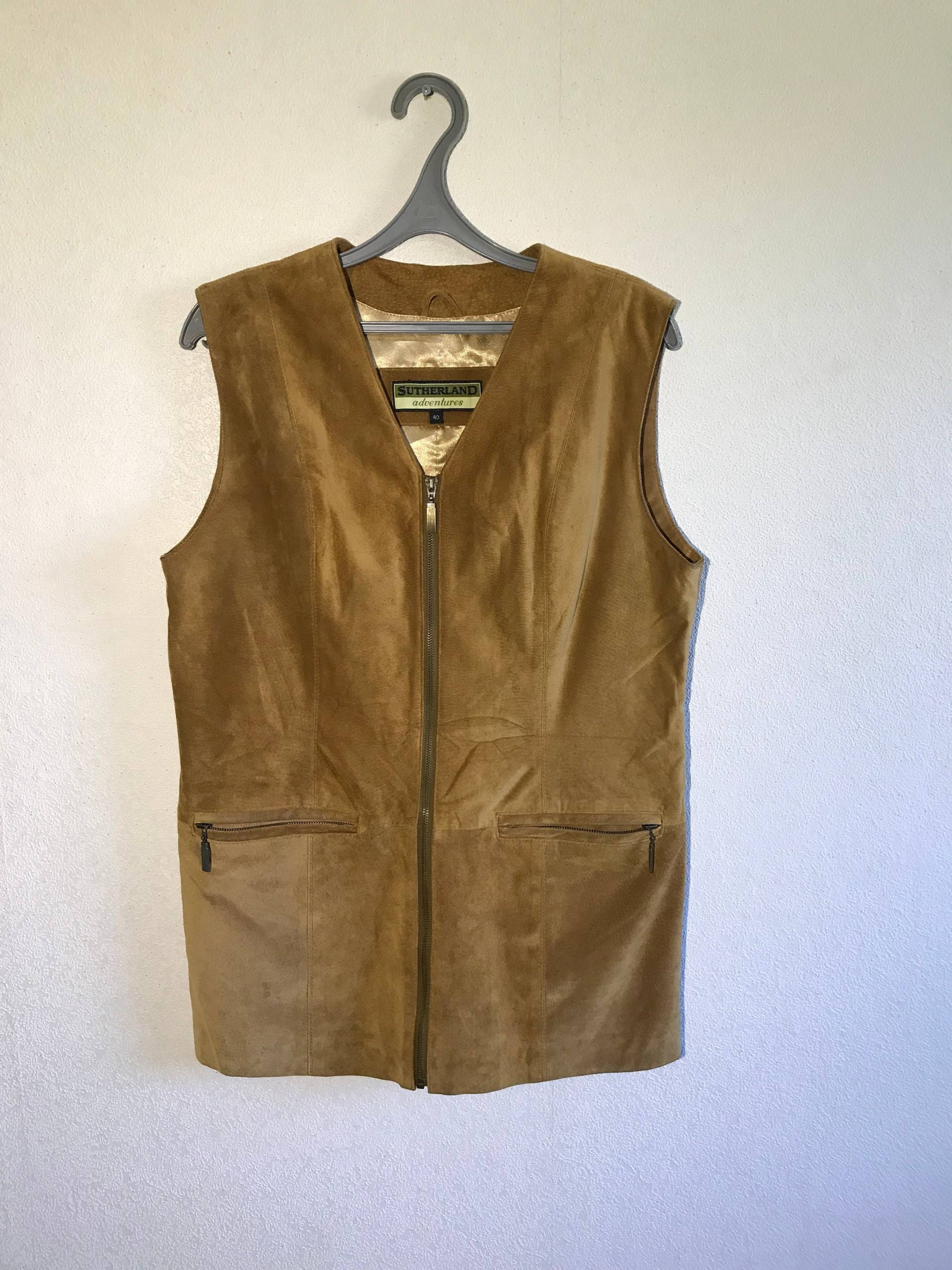 Echtes Wildleder Leder Weste Frauen Beige Braun Reißverschluss Bis Echte Mittelgroß Groß von MegaaShop