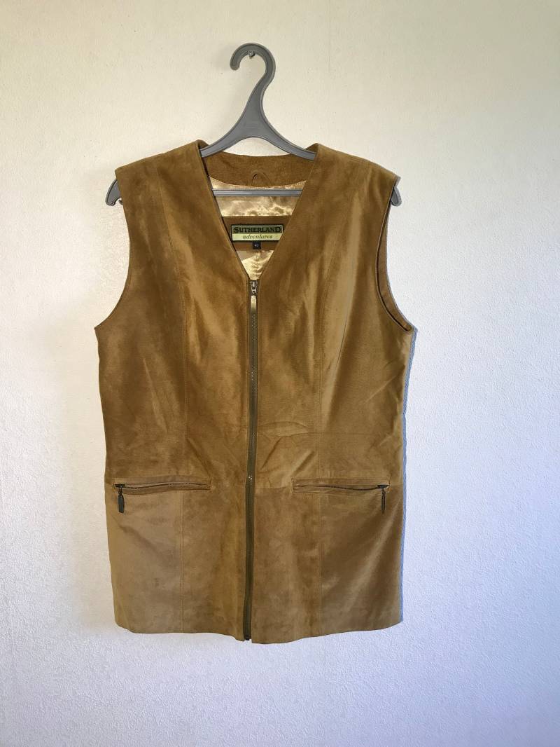 Echtes Wildleder Leder Weste Frauen Beige Braun Reißverschluss Bis Echte Mittelgroß Groß von MegaaShop