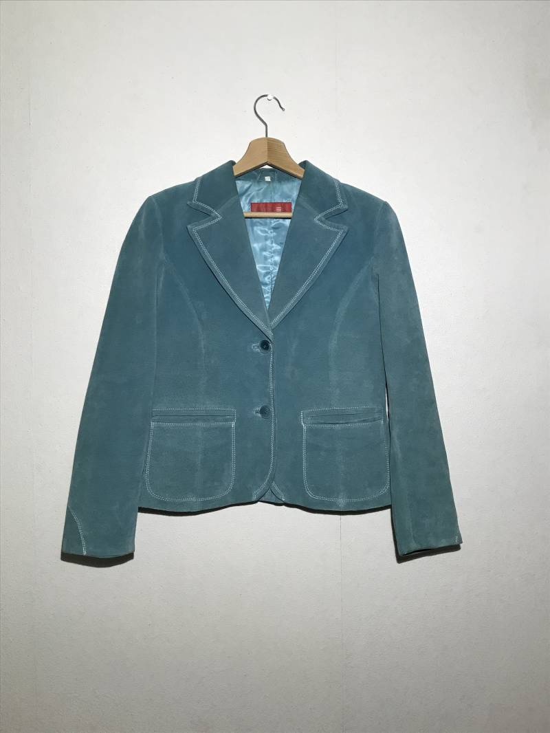 Sky Blue Suade Leder Jacket Frauen Blazer Leder-Jageback-Damen Fitted Office Wear Geschenk Für Mittlere Größe von MegaaShop
