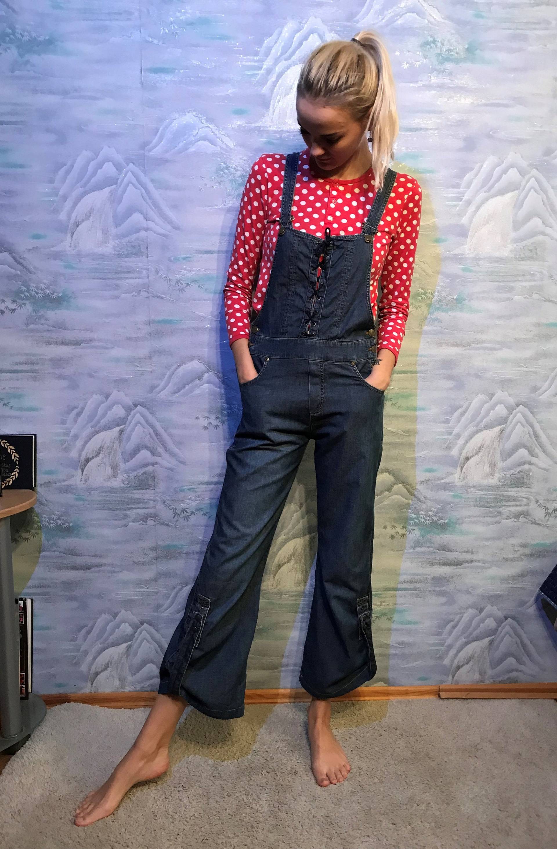 Vintage Blue-Jeans, Die Insgesamt Ausgewaschen Einteiler Strampler Denim Overall Hose Land Mädchen Größe Medium von MegaaShop