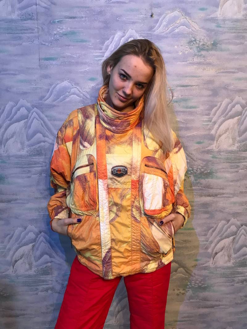Vintage Unisex Windbreaker Leichte Parka Weiß Orange Hipster Jacke Sport Jogging Große Größe Crop Emmegi von MegaaShop