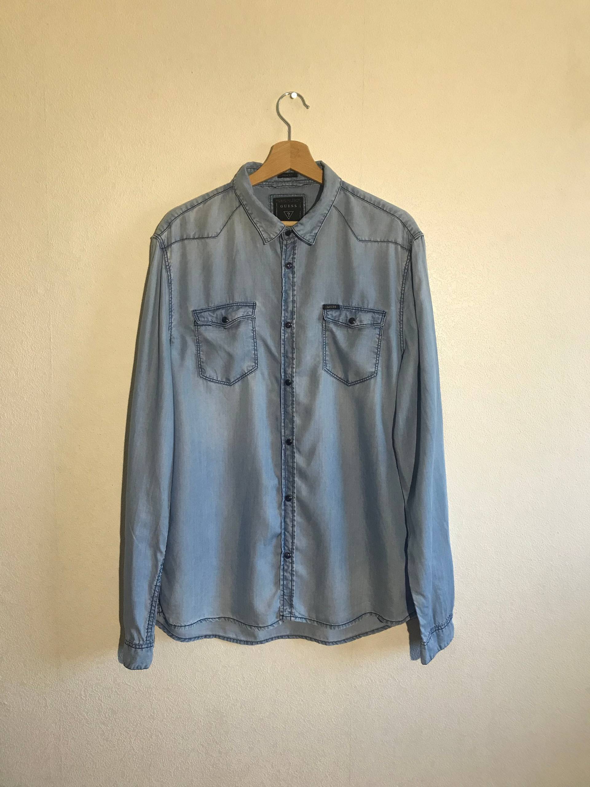 Vintage Western Denke Blue Jeans Hemd Herren Denim Shirt Lange Ärmel Cotton-Taste Bis Cowboy Jean Jacke Boyfriend Große von MegaaShop