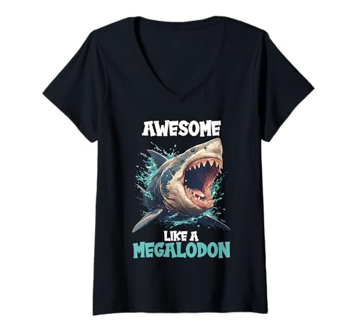 Damen Megalodons Megalodon T-Shirt mit V-Ausschnitt Damen Megalodons Megalodon T-Shirt mit V-Ausschnitt von Megalodons Megalodon Tier Shop