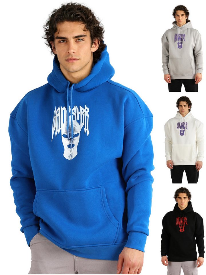 Megaman Jeans Hoodie Herren Kapuzenpullover Slim Fit Sweatshirt Rundhals Druck auf Vorder- und Rückseite, Kapuze von Megaman Jeans
