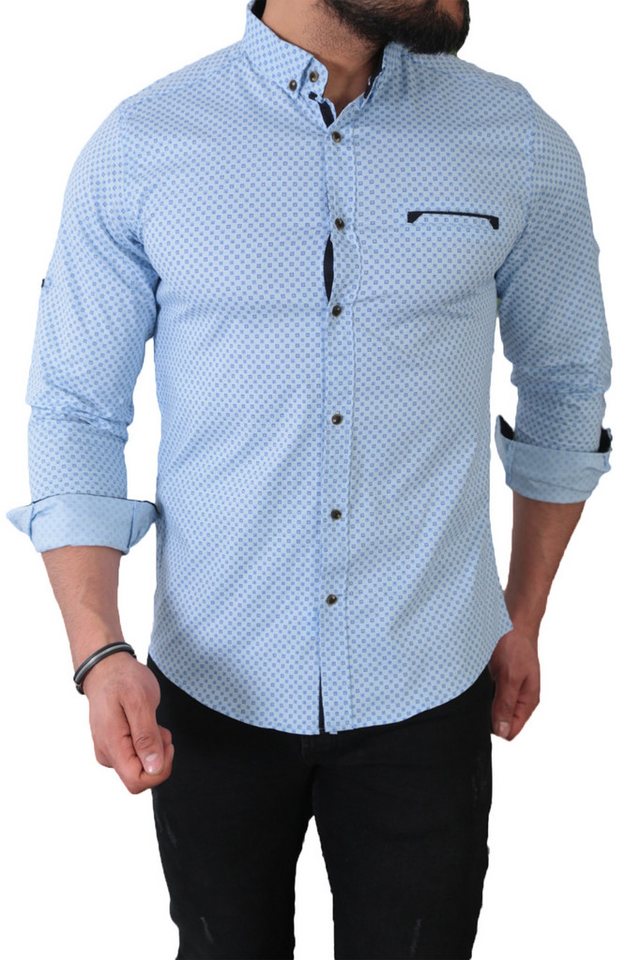 Megaman Jeans Langarmhemd Megaman Herren Freizeit-Hemd Stretch Langarm Hemden von Megaman Jeans