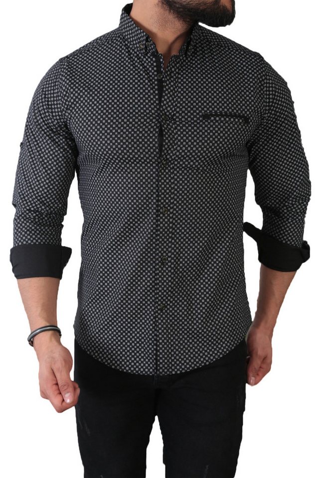 Megaman Jeans Langarmhemd Megaman Herren Freizeit-Hemd Stretch Langarm Hemden von Megaman Jeans
