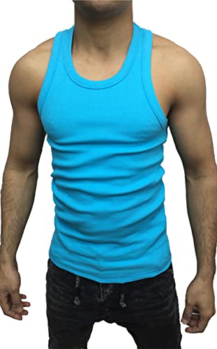 Megaman Herren Muskelshirt Sport Stringer Tank Top Gym Training Bodybuilding Fitness Achselshirts Ärmellos T-Shirt | Hellblau, XX-Large von Megaman