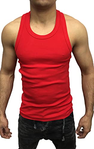 Megaman Herren Muskelshirt Sport Stringer Tank Top Gym Training Bodybuilding Fitness Achselshirts Ärmellos T-Shirt | Rot, Large von Megaman