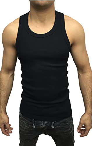 Megaman Herren Muskelshirt Sport Stringer Tank Top Gym Training Bodybuilding Fitness Achselshirts Ärmellos T-Shirt | Schwarz, Medium von Megaman