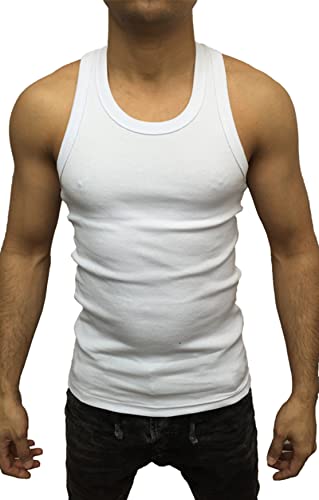 Megaman Herren Muskelshirt Sport Stringer Tank Top Gym Training Bodybuilding Fitness Achselshirts Ärmellos T-Shirt | Weiß, Medium von Megaman