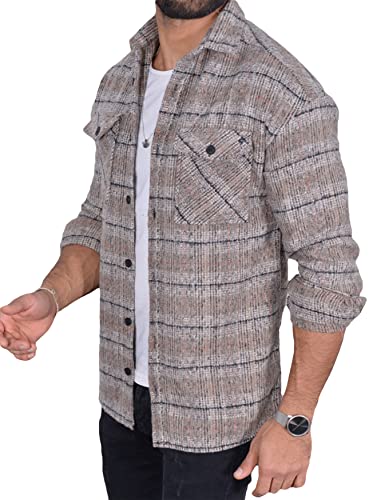 Megaman Holzfällerhemden | Herren Button Down Outdoor Baumwolle Freizeithemden | Flanellhemden Herren Langarm | Beige, Medium von Megaman