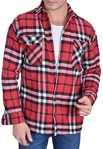 Megaman Holzfällerhemden | Herren Button Down Outdoor Baumwolle Freizeithemden | Flanellhemden Herren Langarm | Rot, Large von Megaman