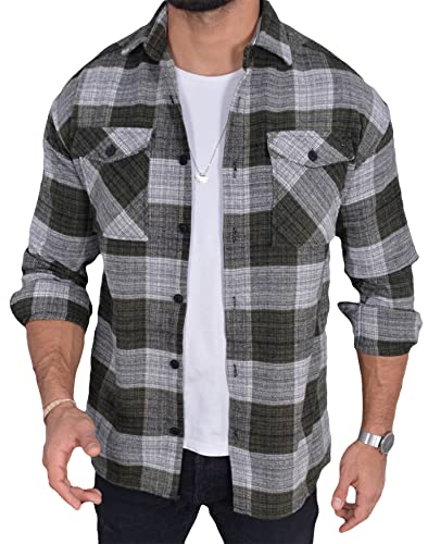 Megaman Western Holzfällerhemd Herren | Trachtenhemd Geschenk für Männer | Hohe Qualität Langarm Oktoberfest Hemd | Oversize Langärmeliges Flanellhemd mit Brusttaschen | Navygrün Karohemd | X-Large von Megaman