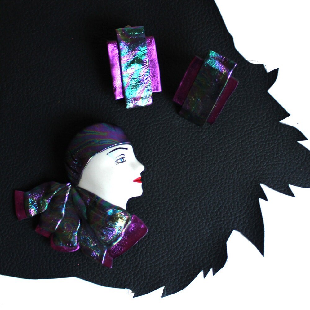 80Er Vogue Damen Gesicht Pin Brosche Und Ohrclips 80Er Vogue Damen Gesicht Pin Brosche Und Ohrclips von MeganLeoneVintage