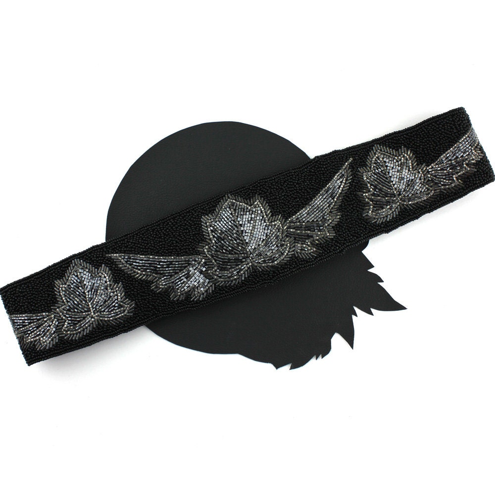 Black & Grey Pailletten Perlen Gürtel/Cummerbund 31 Inches von MeganLeoneVintage