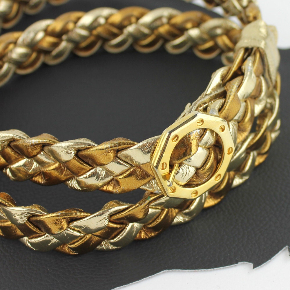Gold & Kupfer Geflochtenem Ledergürtel von MeganLeoneVintage