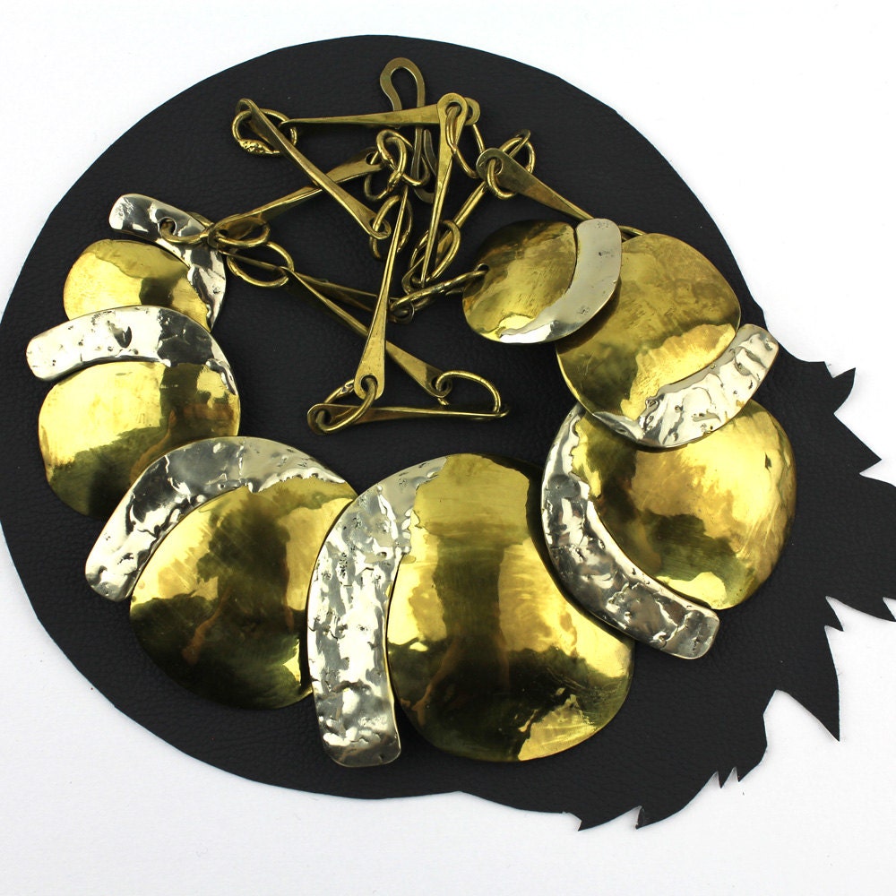 Jahrgang Joseph Boris Silber Und Gold Handwerker Gürtel/Abstrakte Handgemachte Kette Verstellbare Extra Großen Statement Boho Halskette von MeganLeoneVintage